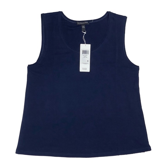 EILEEN FISHER System Silk Jersey Scoop Neck Tank Midnight Blue PL Petite Large L - Picture 2 of 2